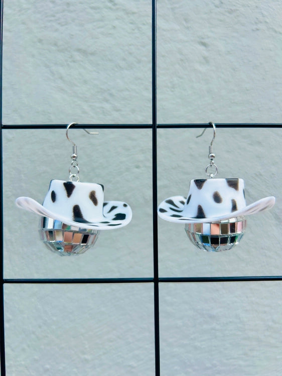 Cowgirl Cow Print Disco Earrings