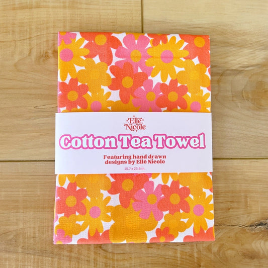 60s Retro Floral Cotton Tea Towel