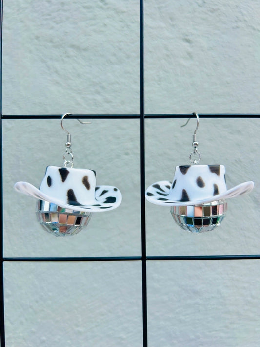 Cowgirl Cow Print Disco Earrings